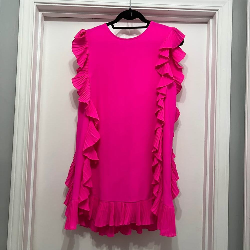 TCEC Hot Pink Ruffled Sleeveless Dress Size Medium
